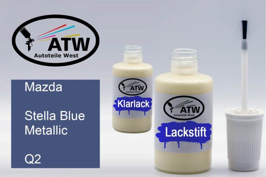 Mazda, Stella Blue Metallic, Q2: 20ml Lackstift + 20ml Klarlack - Set, von ATW Autoteile West.